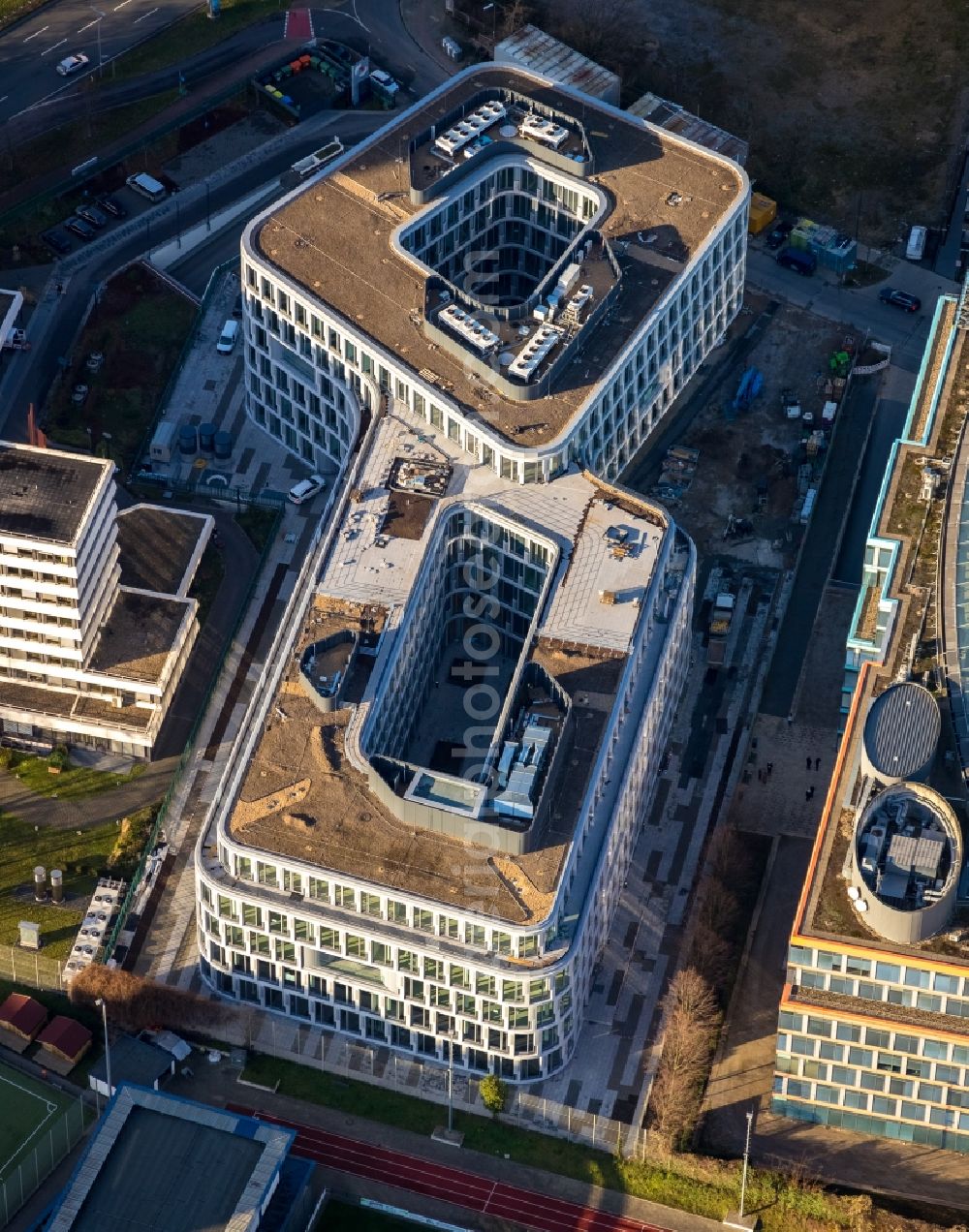 Aerial photograph Düsseldorf - Construction site to build a new office and commercial building of Becken Holding GmbH on Schwannstrasse in Duesseldorf in the state North Rhine-Westphalia, Germany