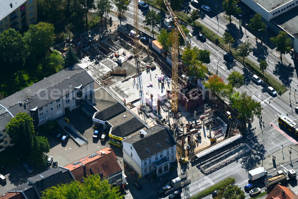 Aerial image Berlin - Construction site to build a new office and commercial building Berclay on the Clayallee in the district Zehlendorf in Berlin, Germany