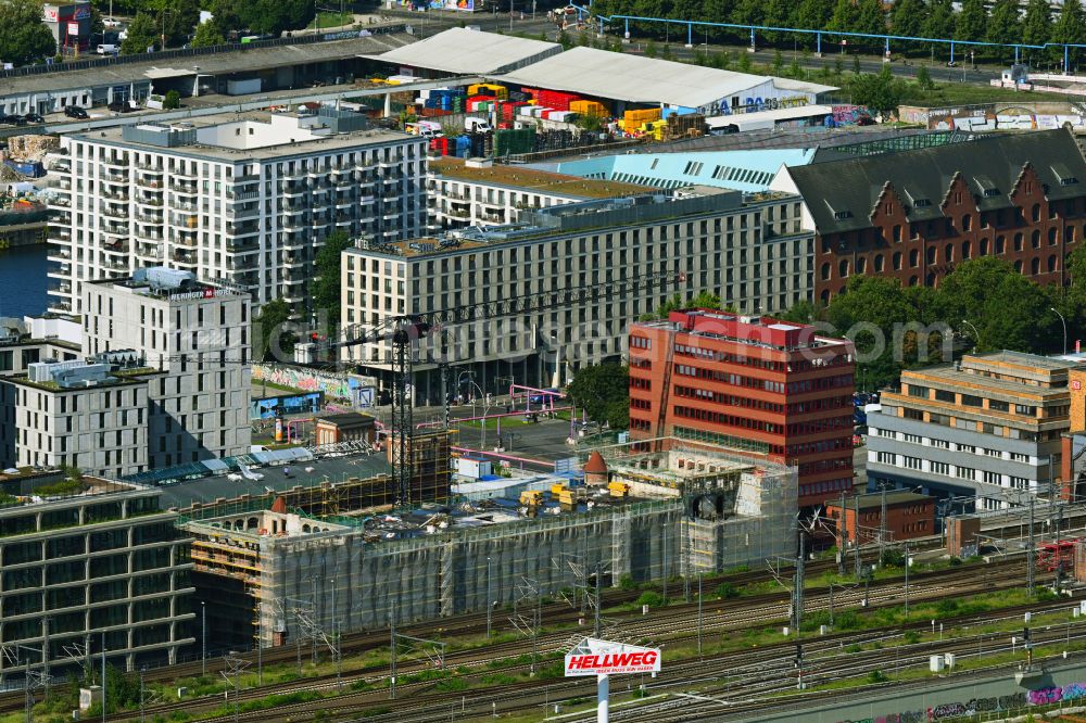 Aerial image Berlin - Construction site to build a new office and commercial building on street Am Postbahnhof in the district Friedrichshain in Berlin, Germany