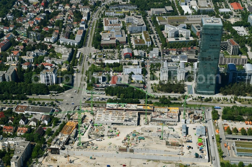 Aerial photograph München - Construction site to build a new office and commercial building Hybrid.M on Georg-Brauchle-Ring - Emmy-Noether-Strasse in the district Moosach in Munich in the state Bavaria, Germany