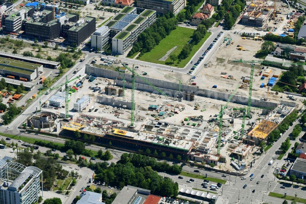 Aerial image München - Construction site to build a new office and commercial building Hybrid.M on Georg-Brauchle-Ring - Emmy-Noether-Strasse in the district Moosach in Munich in the state Bavaria, Germany