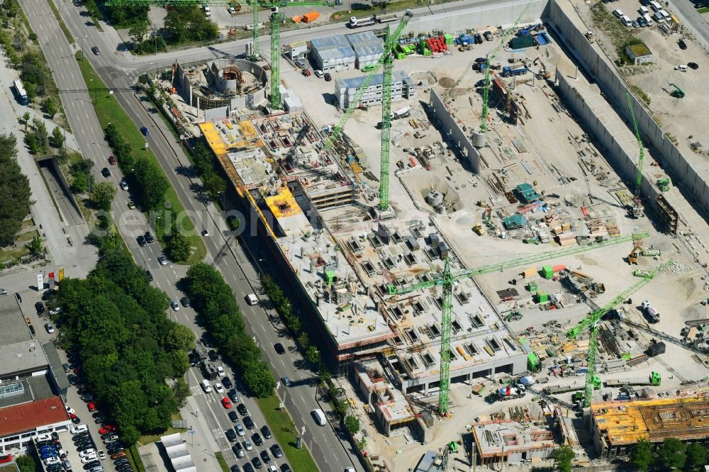 Aerial photograph München - Construction site to build a new office and commercial building Hybrid.M on Georg-Brauchle-Ring - Emmy-Noether-Strasse in the district Moosach in Munich in the state Bavaria, Germany