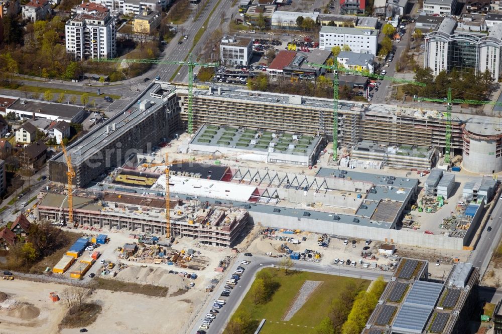 Aerial image München - Construction site to build a new office and commercial building Hybrid.M on Georg-Brauchle-Ring - Emmy-Noether-Strasse in the district Moosach in Munich in the state Bavaria, Germany