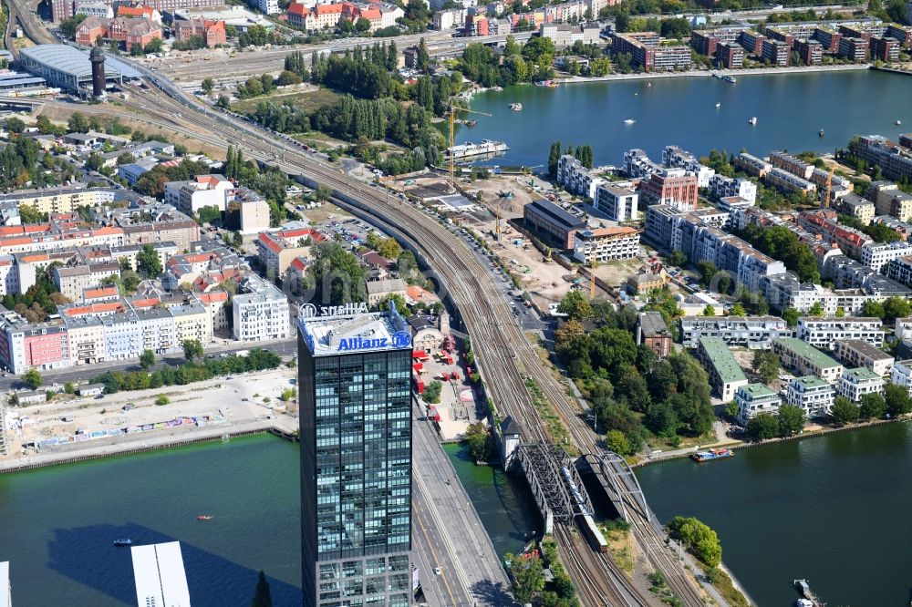 Berlin from above - Construction site to build a new office and commercial building B:HUB on Kynaststrasse - Alt-Stralau in Berlin, Germany