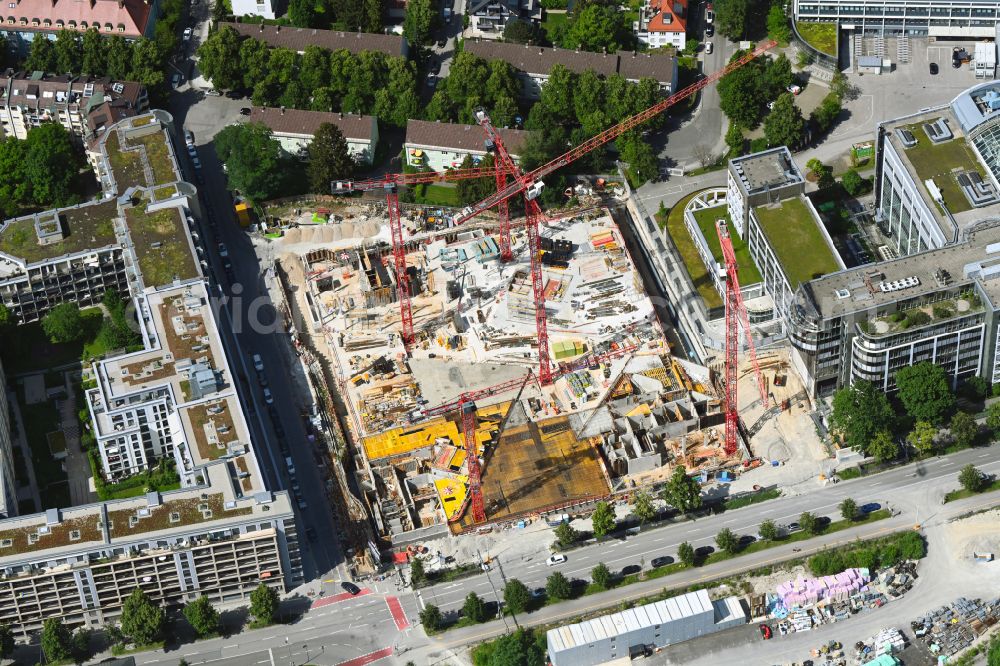 Aerial photograph München - Construction site to build a new office and commercial building Der Bogen on street Vogelweidestrasse corner Prinzregentenstrasse in the district Bogenhausen in Munich in the state Bavaria, Germany