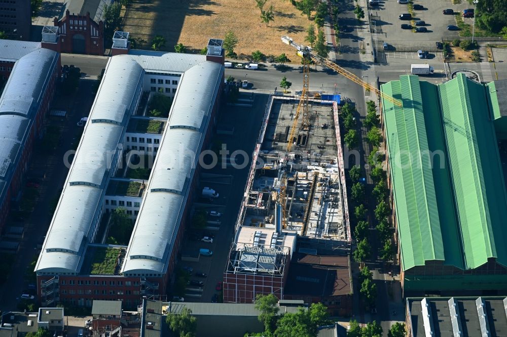 Berlin from above - Construction site to build a new office and commercial building of the project MACHWERK74 Am Borsigturm in the district Tegel in Berlin, Germany