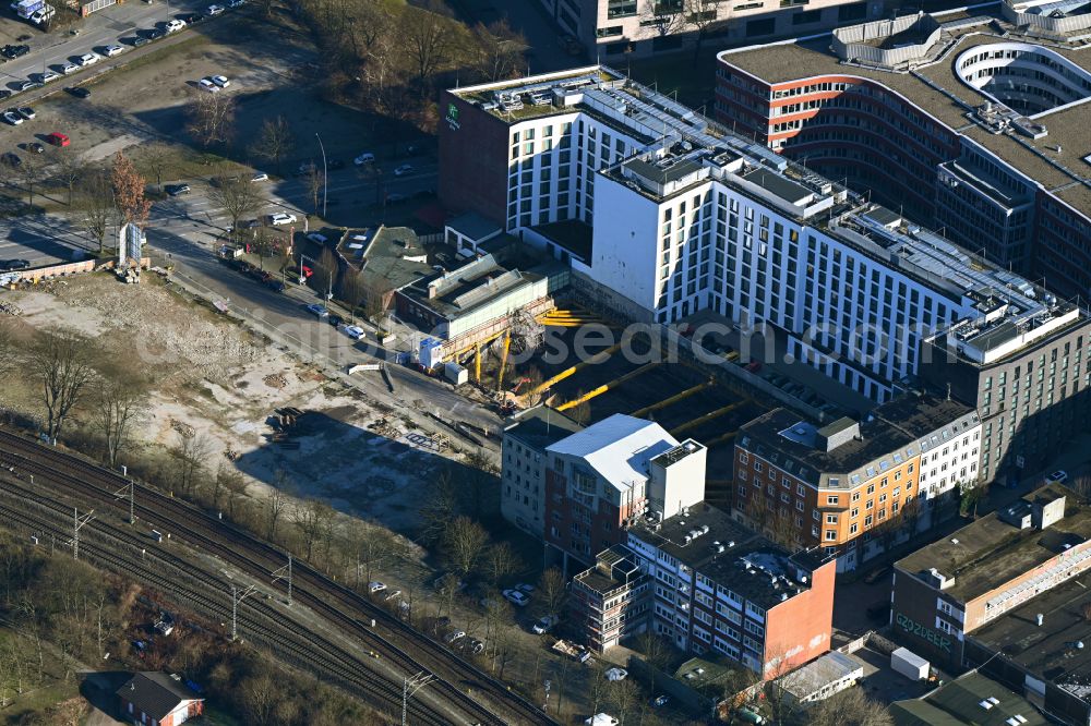 Hamburg from the bird's eye view: Construction site to build a new office and commercial building Borx in Hamburg in Germany