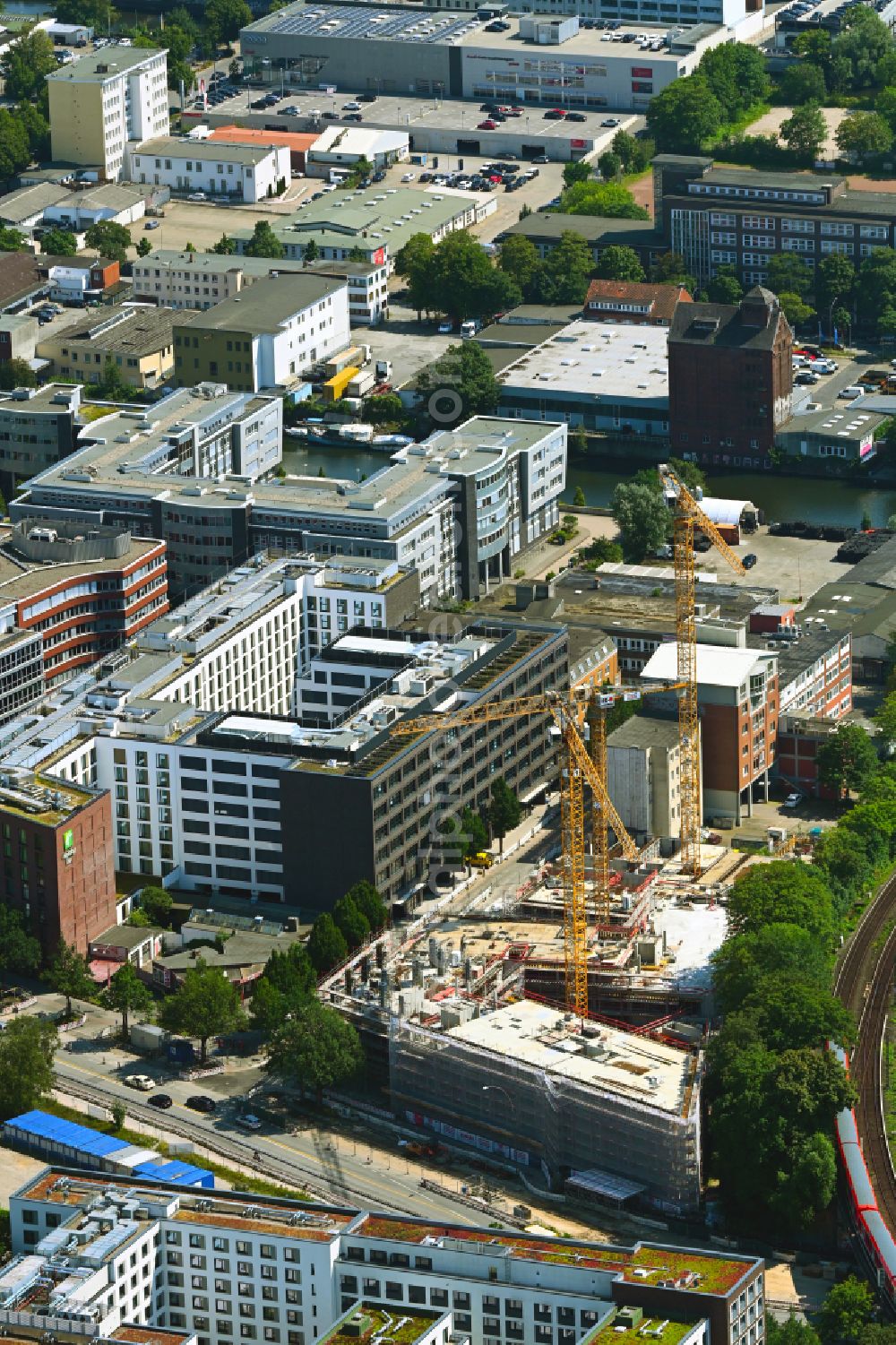 Aerial photograph Hamburg - Construction site to build a new office and commercial building Borx in Hamburg in Germany