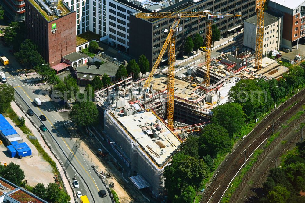 Hamburg from the bird's eye view: Construction site to build a new office and commercial building Borx in Hamburg in Germany