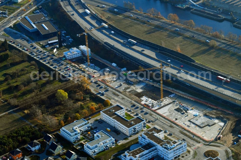 Berlin from above - Construction site to build a new office and commercial building Brain Box Berlin in Berli-Adlershof, Germany