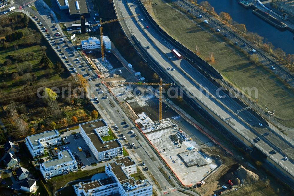 Berlin from the bird's eye view: Construction site to build a new office and commercial building Brain Box Berlin in Berli-Adlershof, Germany