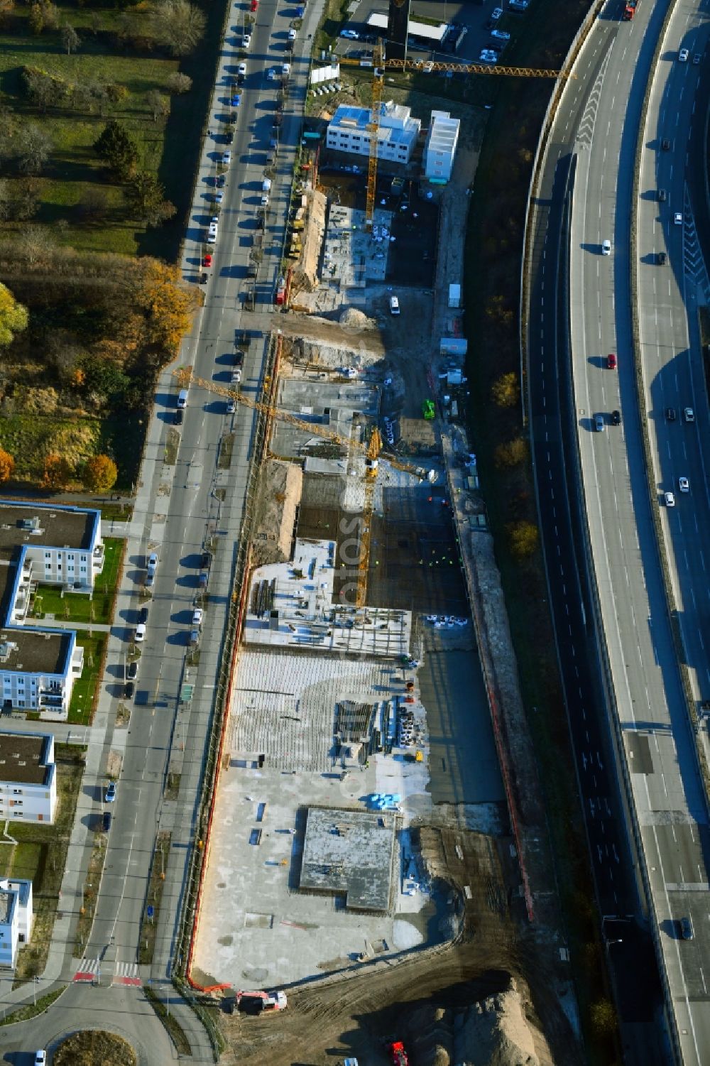 Aerial photograph Berlin - Construction site to build a new office and commercial building Brain Box Berlin in Berli-Adlershof, Germany