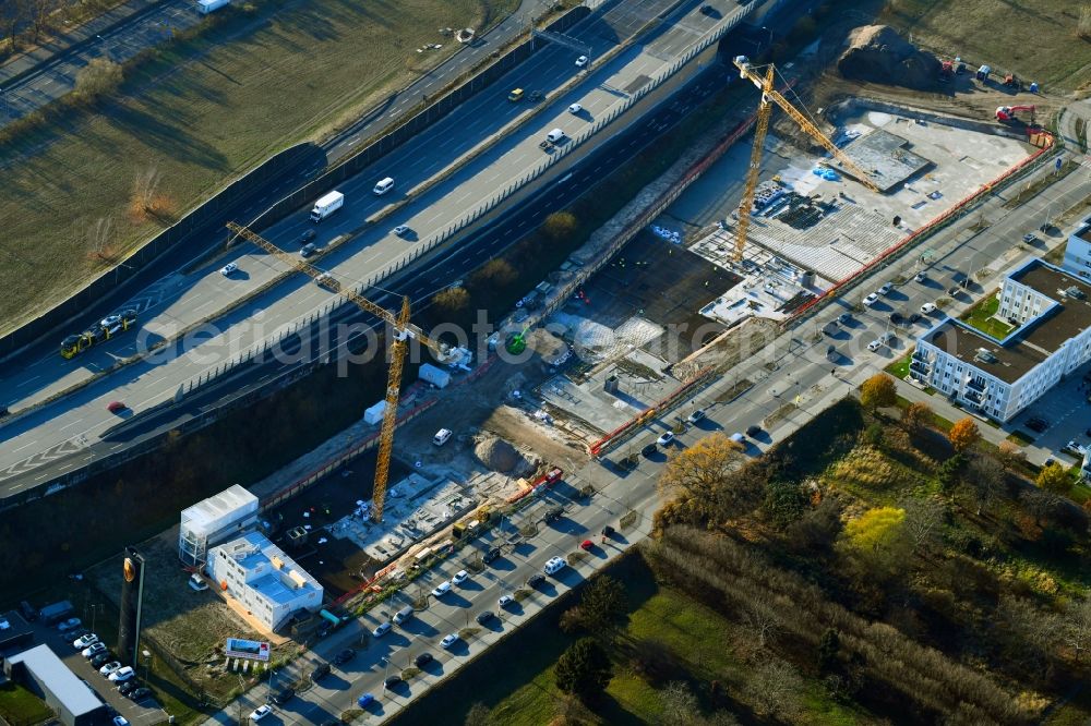 Aerial photograph Berlin - Construction site to build a new office and commercial building Brain Box Berlin in Berli-Adlershof, Germany