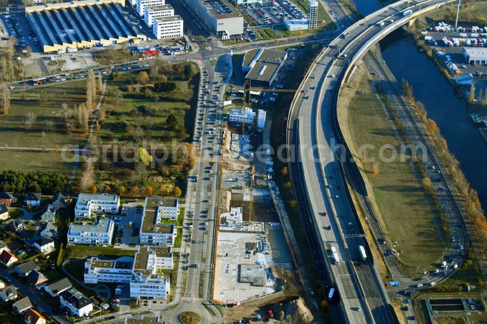 Aerial image Berlin - Construction site to build a new office and commercial building Brain Box Berlin in Berli-Adlershof, Germany