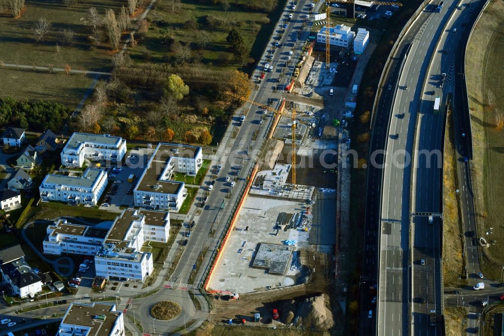 Aerial photograph Berlin - Construction site to build a new office and commercial building Brain Box Berlin in Berli-Adlershof, Germany