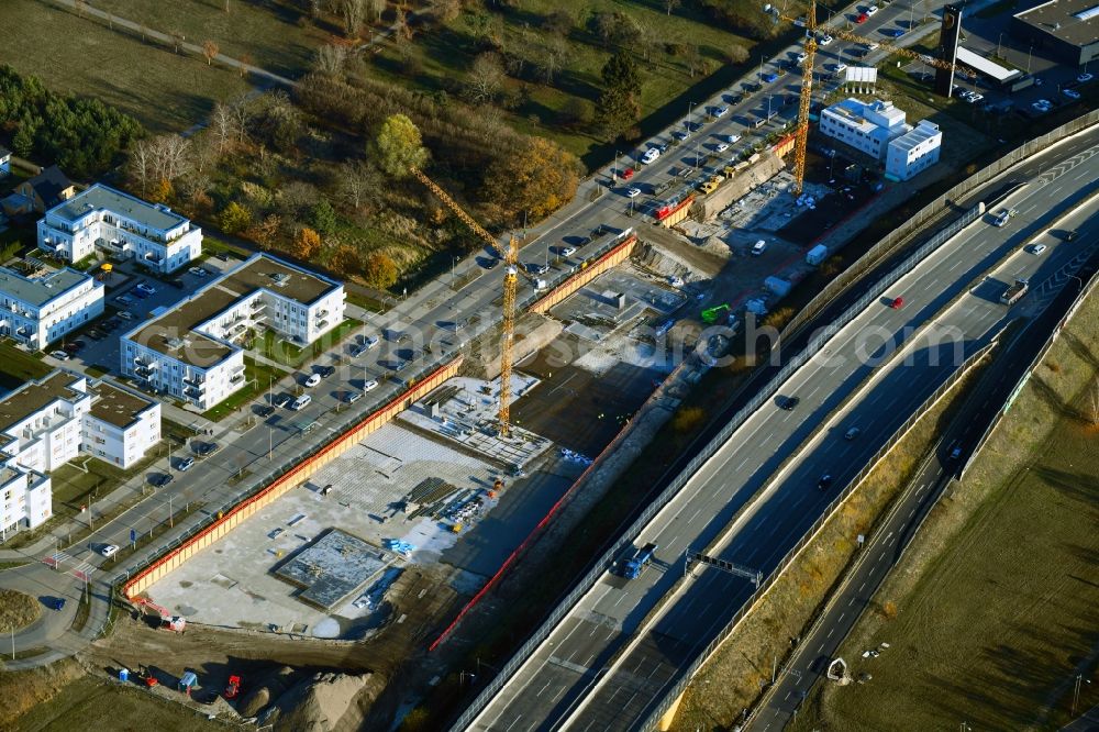 Berlin from the bird's eye view: Construction site to build a new office and commercial building Brain Box Berlin in Berli-Adlershof, Germany