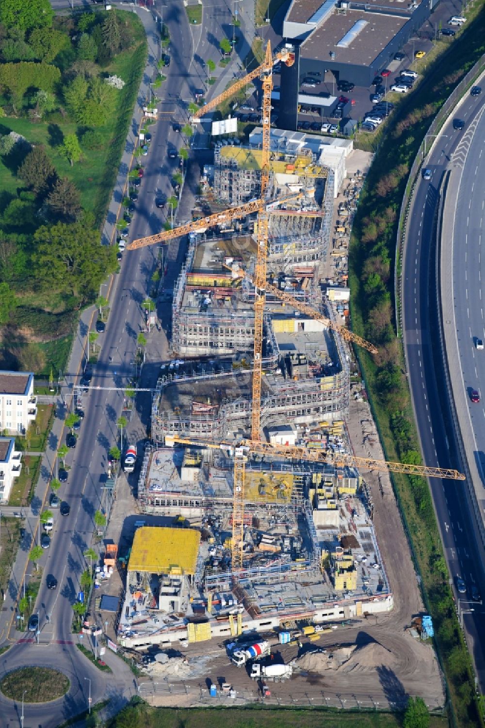 Berlin from above - Construction site to build a new office and commercial building Brain Box Berlin in Berli-Adlershof, Germany