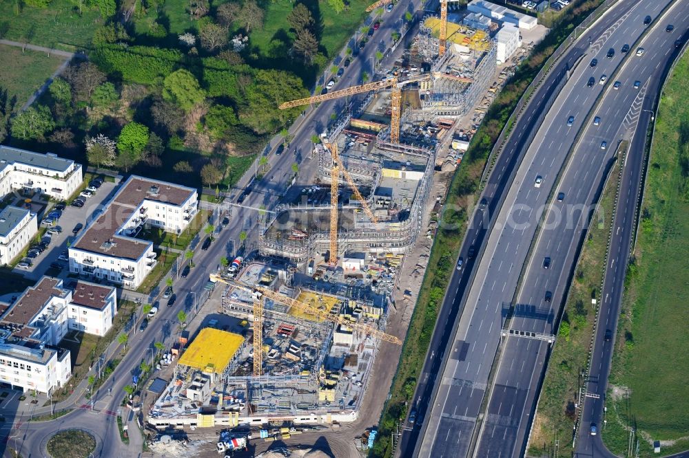 Aerial image Berlin - Construction site to build a new office and commercial building Brain Box Berlin in Berli-Adlershof, Germany