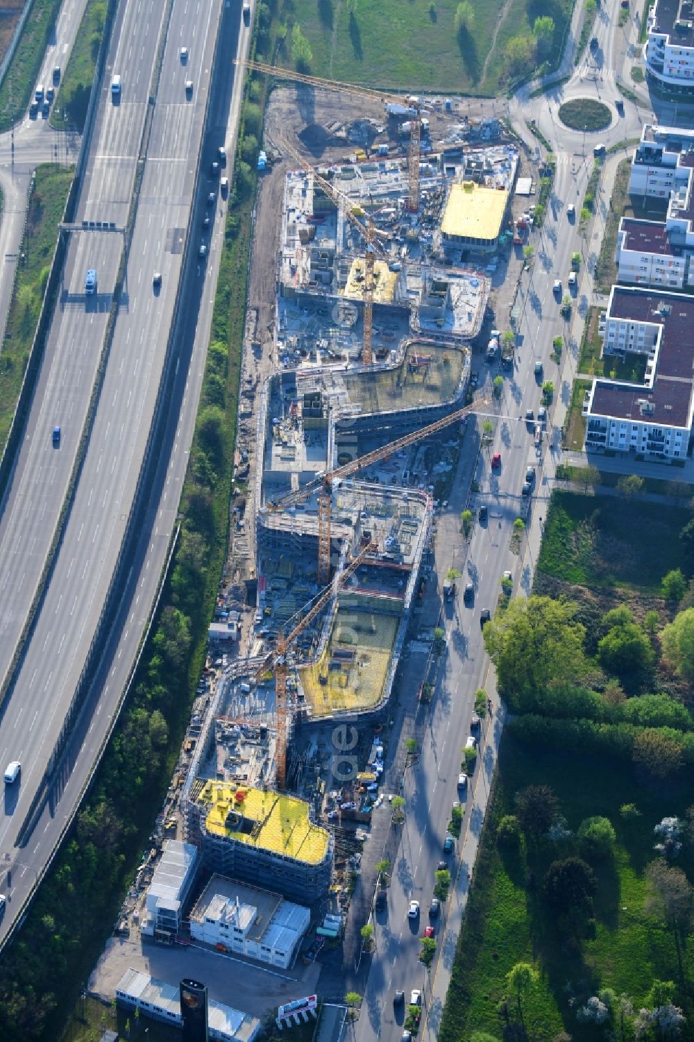 Berlin from above - Construction site to build a new office and commercial building Brain Box Berlin in Berli-Adlershof, Germany