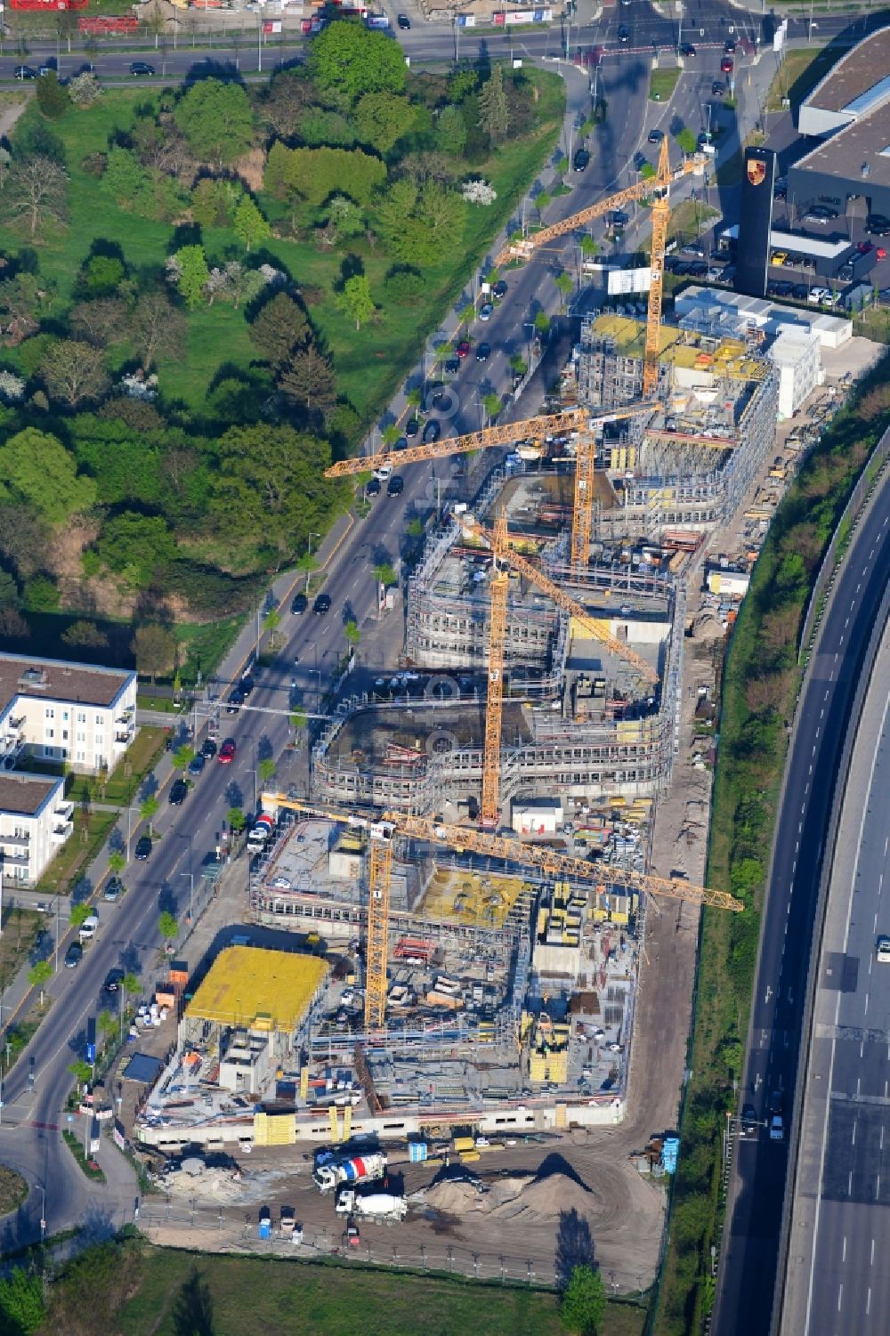 Berlin from the bird's eye view: Construction site to build a new office and commercial building Brain Box Berlin in Berli-Adlershof, Germany