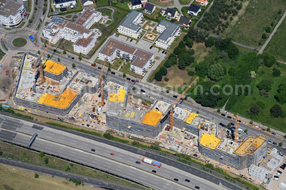 Aerial photograph Berlin - Construction site to build a new office and commercial building Brain Box Berlin in Berli-Adlershof, Germany