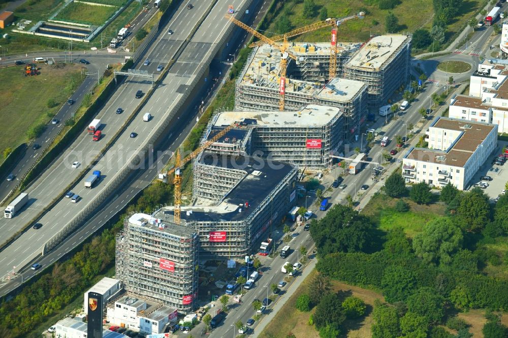 Berlin from the bird's eye view: Construction site to build a new office and commercial building Brain Box Berlin in Berlin - Adlershof, Germany