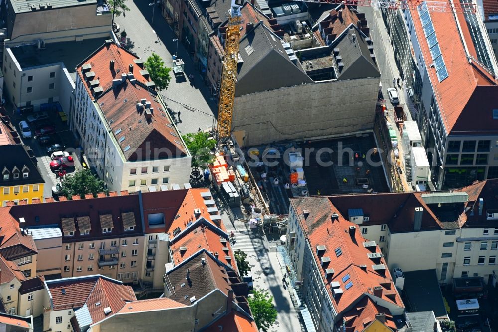 Aerial image Nürnberg - Construction site to build a new office and commercial building in Breite Gasse in Nuremberg in the state Bavaria, Germany