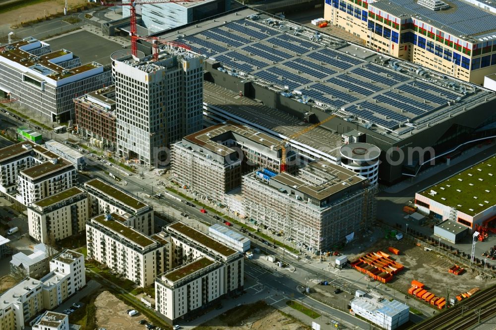 Aerial image Frankfurt am Main - Construction site to build a new office and commercial building The Brick on Europa-Allee in the district Gallus in Frankfurt in the state Hesse, Germany