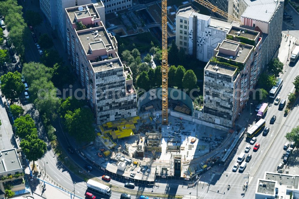 Berlin from above - Construction site to build a new office and commercial building on Budapester Strasse corner Kurfuerstenstrasse in the district Tiergarten in Berlin, Germany