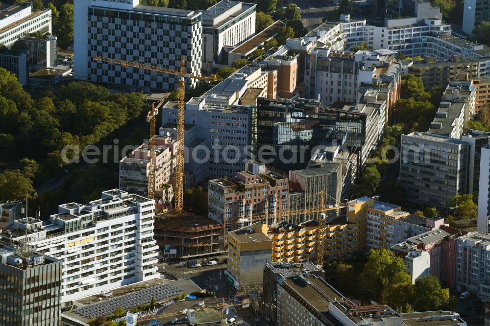 Berlin from the bird's eye view: Construction site to build a new office and commercial building on Budapester Strasse corner Kurfuerstenstrasse in the district Tiergarten in Berlin, Germany