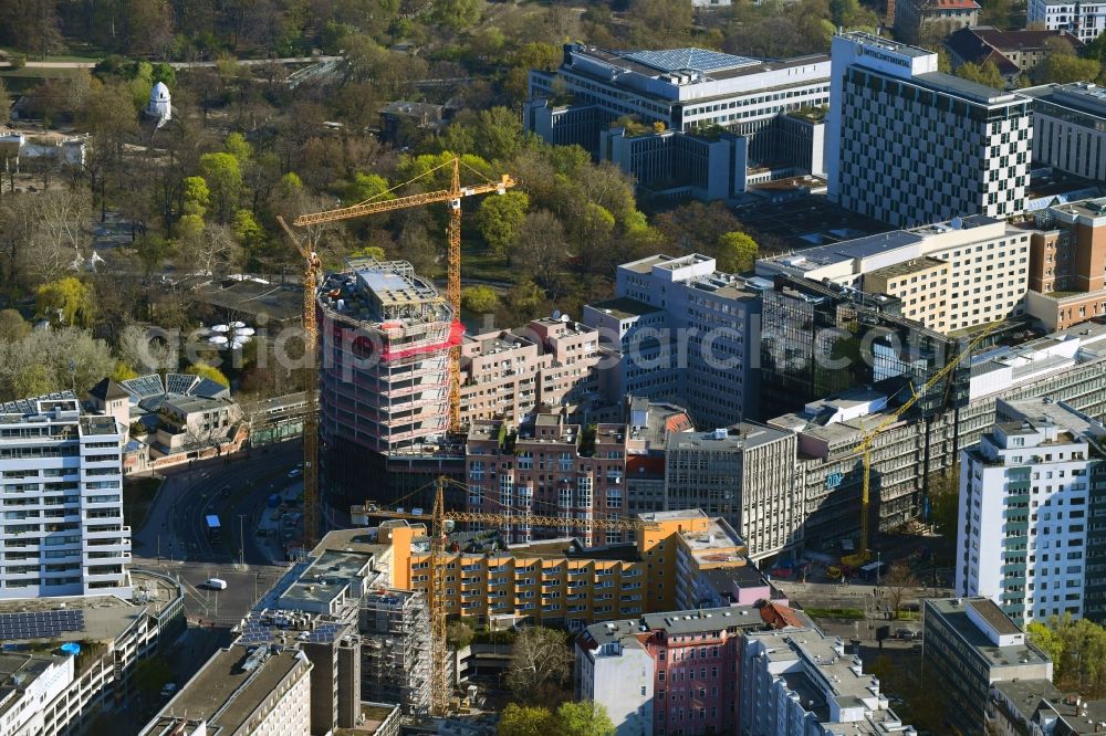 Berlin from above - Construction site to build a new office and commercial building on Budapester Strasse corner Kurfuerstenstrasse in the district Tiergarten in Berlin, Germany