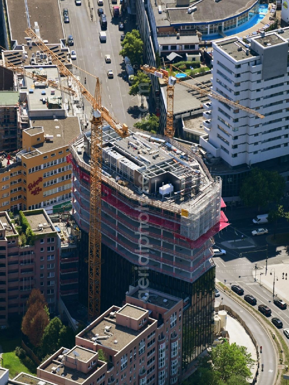 Aerial image Berlin - Construction site to build a new office and commercial building on Budapester Strasse corner Kurfuerstenstrasse in the district Tiergarten in Berlin, Germany