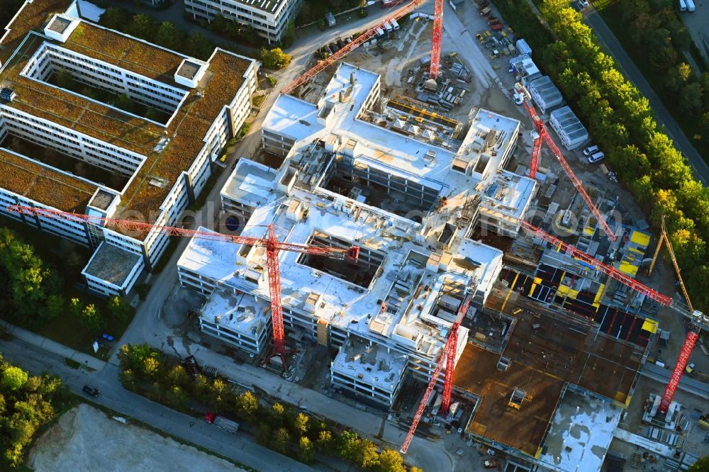 Aschheim from the bird's eye view: Construction site to build a new office and commercial building Campus One on Erdinger Landstrasse - Einsteinring in the district Dornach in Aschheim in the state Bavaria, Germany