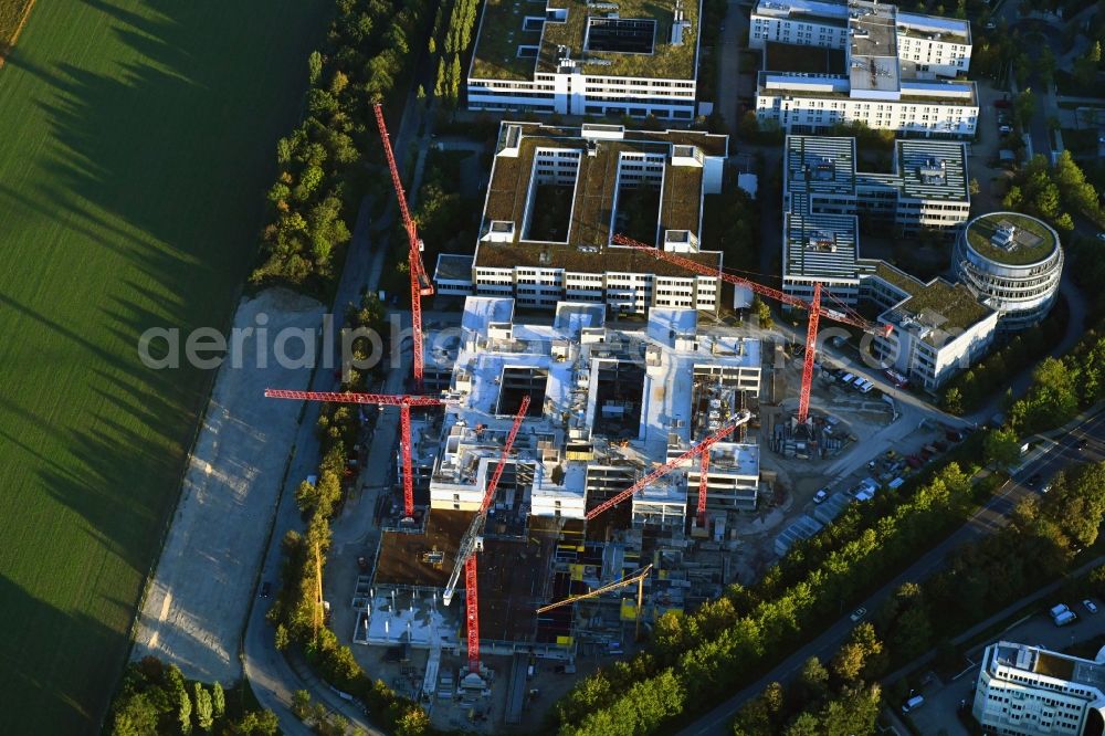 Aschheim from above - Construction site to build a new office and commercial building Campus One on Erdinger Landstrasse - Einsteinring in the district Dornach in Aschheim in the state Bavaria, Germany