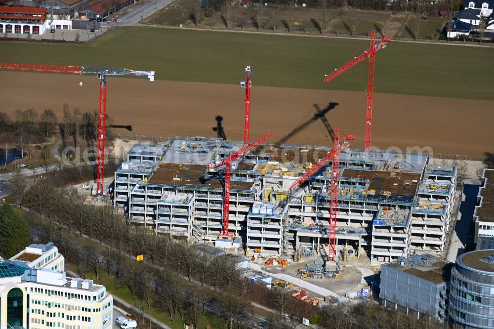 Aerial photograph Aschheim - Construction site to build a new office and commercial building Campus One on Erdinger Landstrasse - Einsteinring in the district Dornach in Aschheim in the state Bavaria, Germany