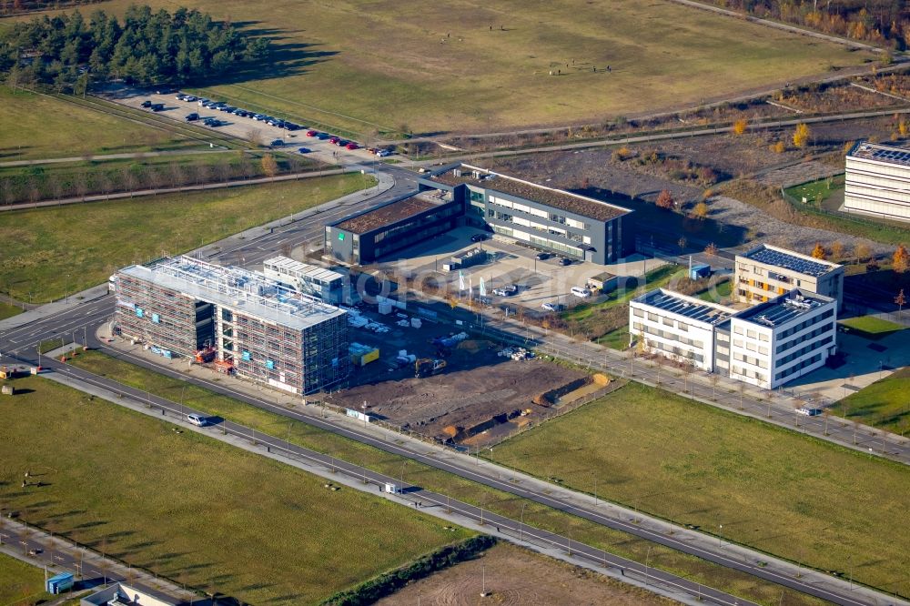 Dortmund from the bird's eye view: Construction site to build a new office and commercial building on Carlo-Schmid-Allee corner Walter-Bruch-Strasse in the district Phoenix-West in Dortmund in the state North Rhine-Westphalia, Germany