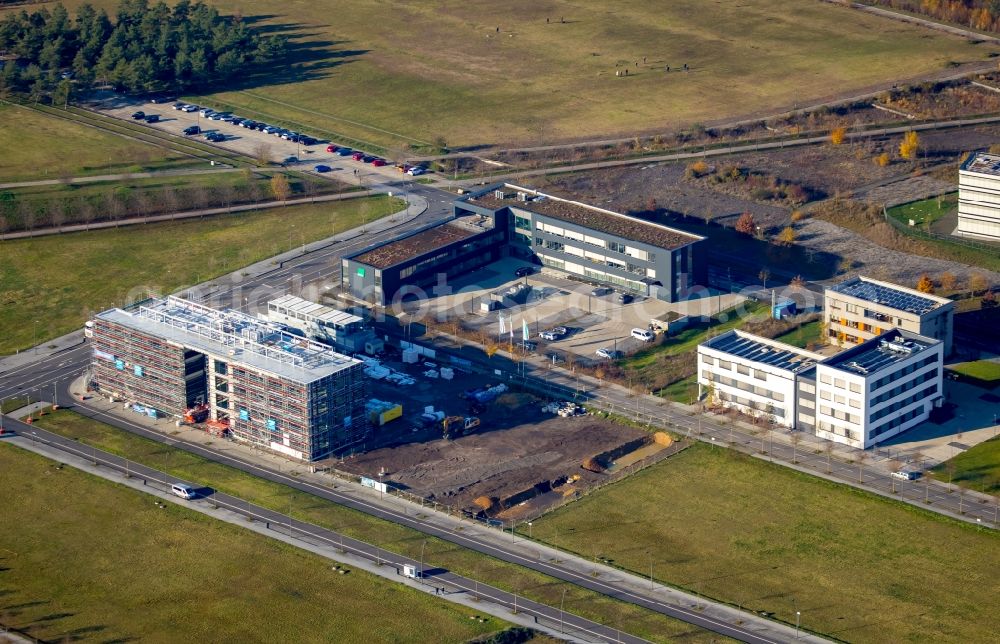 Aerial image Dortmund - Construction site to build a new office and commercial building on Carlo-Schmid-Allee corner Walter-Bruch-Strasse in the district Phoenix-West in Dortmund in the state North Rhine-Westphalia, Germany