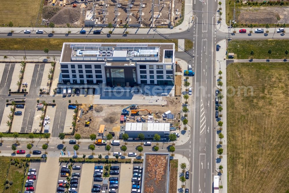 Aerial image Dortmund - Construction site to build a new office and commercial building on Carlo-Schmid-Allee corner Walter-Bruch-Strasse in the district Phoenix-West in Dortmund in the state North Rhine-Westphalia, Germany