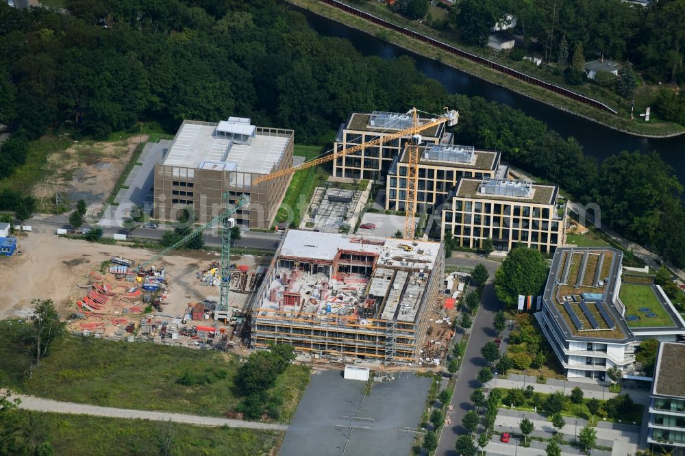 Aerial image Potsdam - Construction site to build a new office and commercial building Cube3 | THINK CAMPUS of Jungfernsee Baumanagement GmbH in Potsdam in the state Brandenburg, Germany