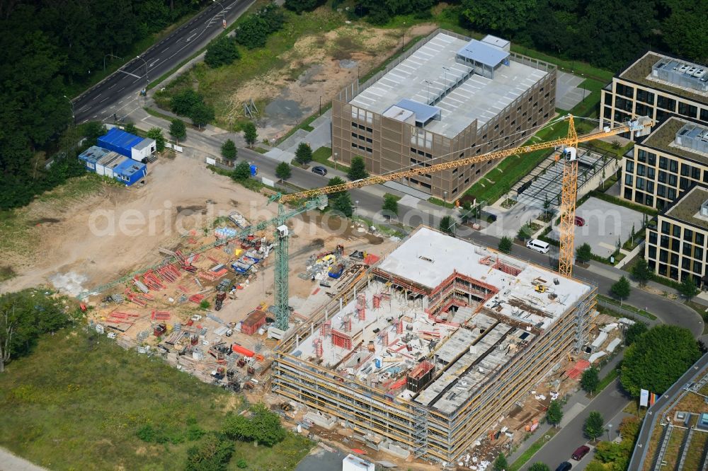 Potsdam from the bird's eye view: Construction site to build a new office and commercial building Cube3 | THINK CAMPUS of Jungfernsee Baumanagement GmbH in Potsdam in the state Brandenburg, Germany