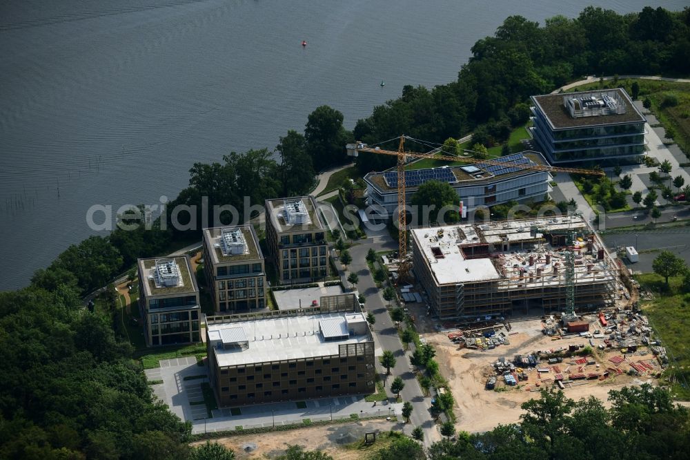 Aerial image Potsdam - Construction site to build a new office and commercial building Cube3 | THINK CAMPUS of Jungfernsee Baumanagement GmbH in Potsdam in the state Brandenburg, Germany