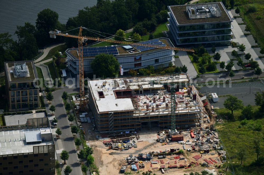 Aerial photograph Potsdam - Construction site to build a new office and commercial building Cube3 | THINK CAMPUS of Jungfernsee Baumanagement GmbH in Potsdam in the state Brandenburg, Germany