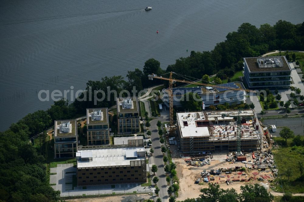 Potsdam from above - Construction site to build a new office and commercial building Cube3 | THINK CAMPUS of Jungfernsee Baumanagement GmbH in Potsdam in the state Brandenburg, Germany