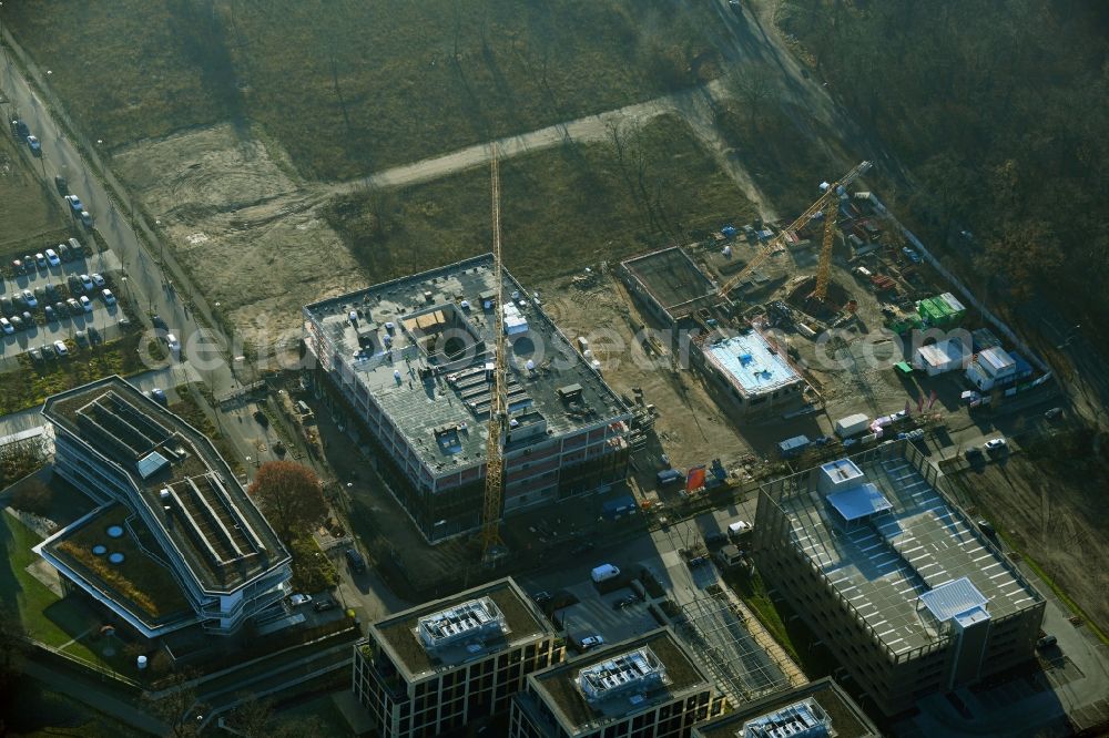 Aerial photograph Potsdam - Construction site to build a new office and commercial building Cube3 | THINK CAMPUS of Jungfernsee Baumanagement GmbH in Potsdam in the state Brandenburg, Germany