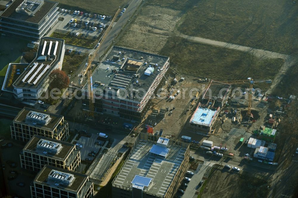 Potsdam from above - Construction site to build a new office and commercial building Cube3 | THINK CAMPUS of Jungfernsee Baumanagement GmbH in Potsdam in the state Brandenburg, Germany