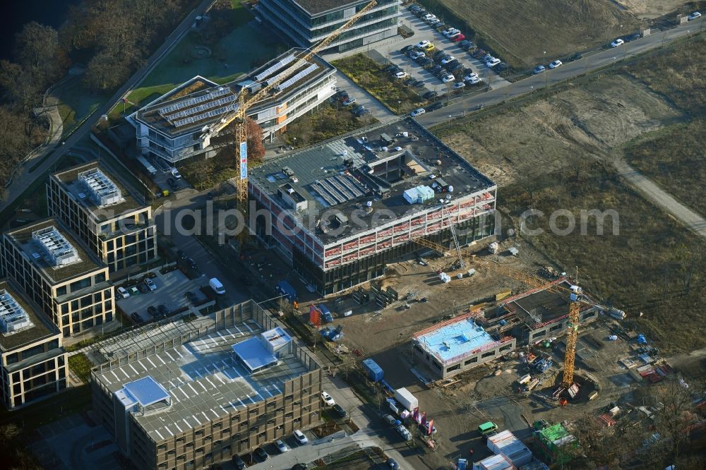 Aerial image Potsdam - Construction site to build a new office and commercial building Cube3 | THINK CAMPUS of Jungfernsee Baumanagement GmbH in Potsdam in the state Brandenburg, Germany