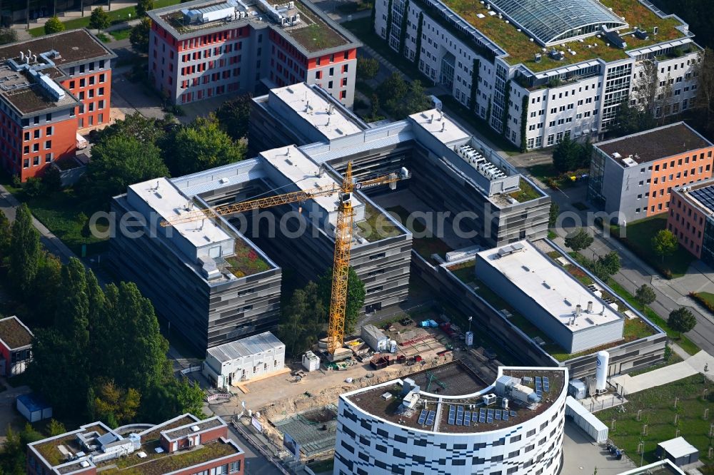 Berlin from above - Construction site to build a new office and commercial building DanGreen an of Magnusstrasse - Max-Planck-Strasse in the district Adlershof in Berlin, Germany