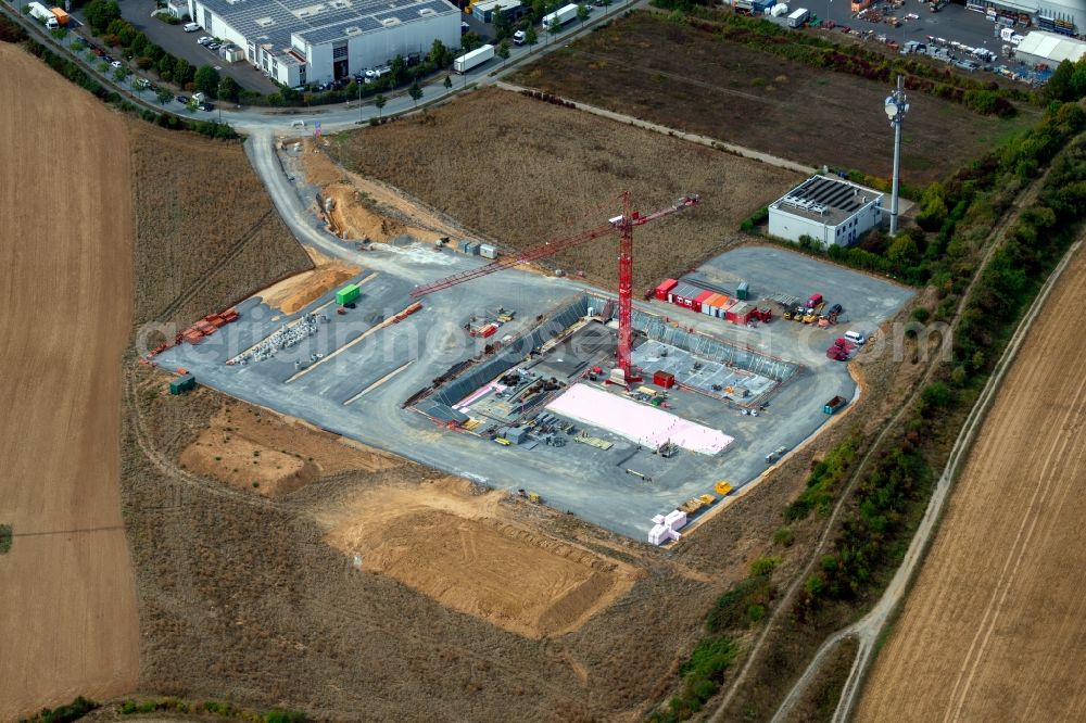 Würzburg from above - Construction site to build a new office and commercial building on Delpstrasse in the district Heuchelhof in Wuerzburg in the state Bavaria, Germany