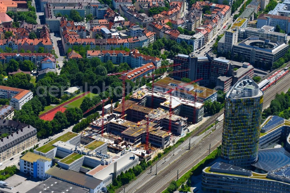 Aerial image München - Construction site to build a new office and commercial building of TUeV SUeD AG on Ridlerstrasse in the district Schwanthalerhoehe in Munich in the state Bavaria, Germany