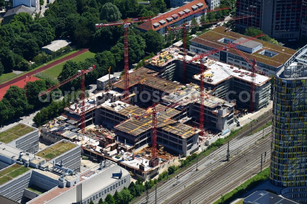 Aerial photograph München - Construction site to build a new office and commercial building of TUeV SUeD AG on Ridlerstrasse in the district Schwanthalerhoehe in Munich in the state Bavaria, Germany